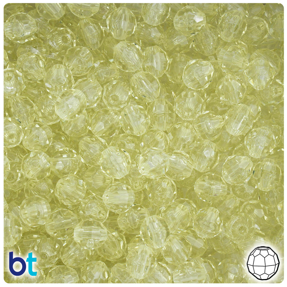Pastel Yellow Transparent 8mm Faceted Round Plastic Beads (450pcs)