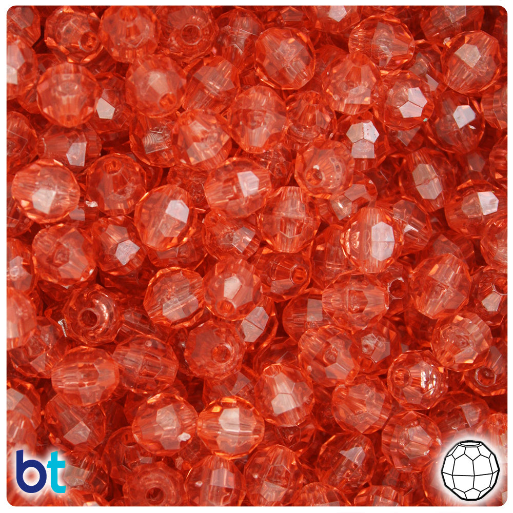 Medium Coral Transparent 8mm Faceted Round Plastic Beads (450pcs)