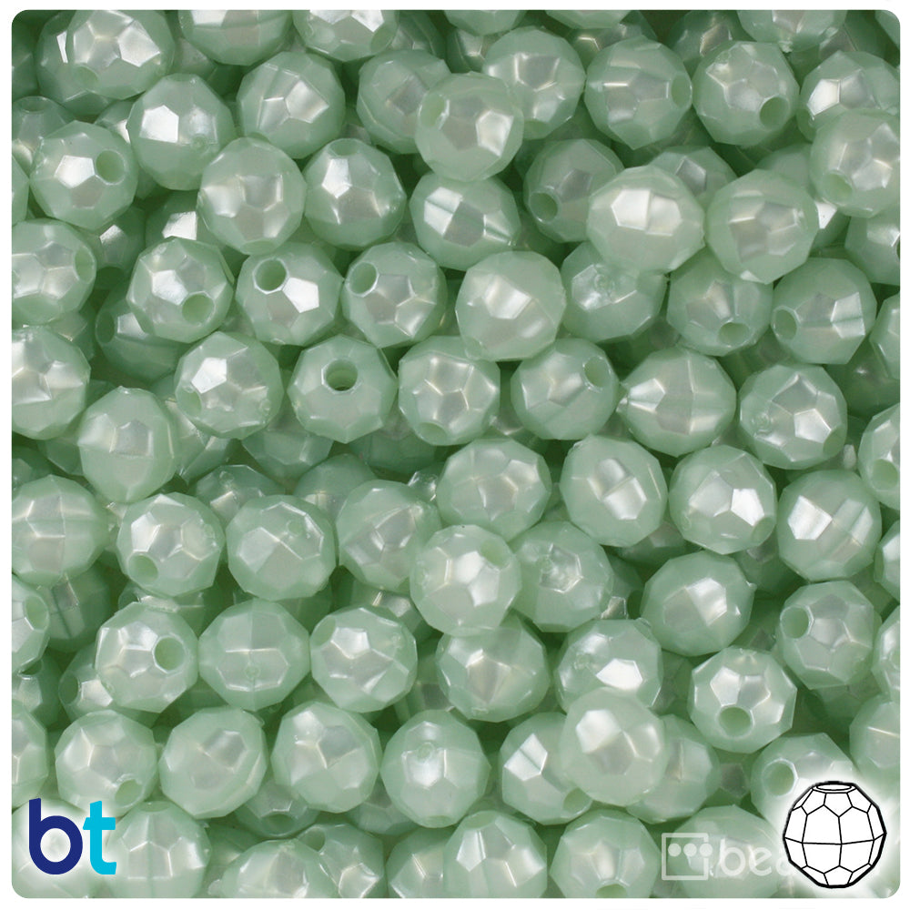Sea Foam Pearl 8mm Faceted Round Plastic Beads (450pcs)