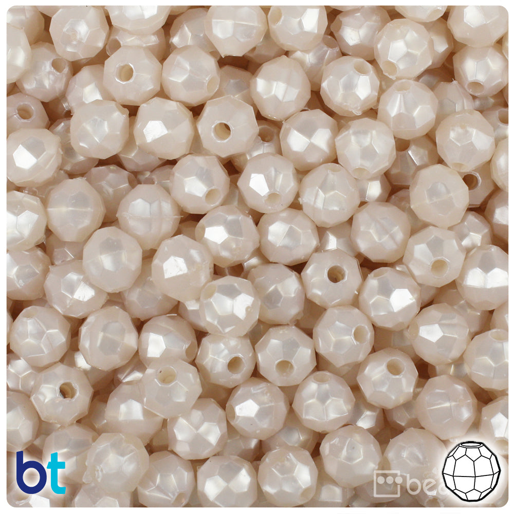 Pale Peach Pearl 8mm Faceted Round Plastic Beads (450pcs)
