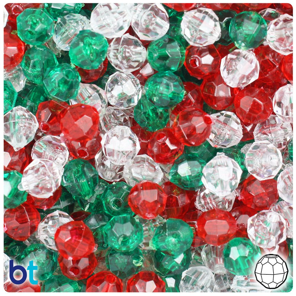 Christmas Transparent Mix 8mm Faceted Round Plastic Beads (450pcs)
