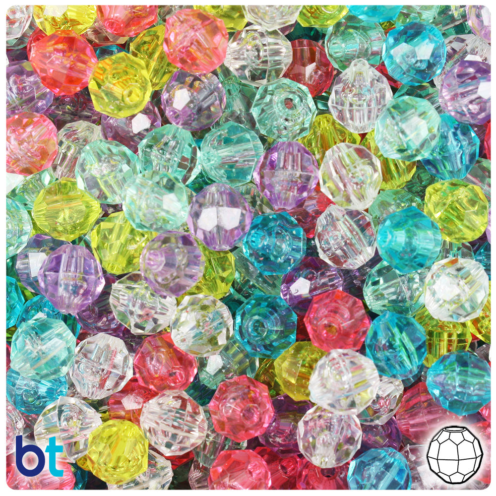 Pastel Transparent Mix 8mm Faceted Round Plastic Beads (450pcs)