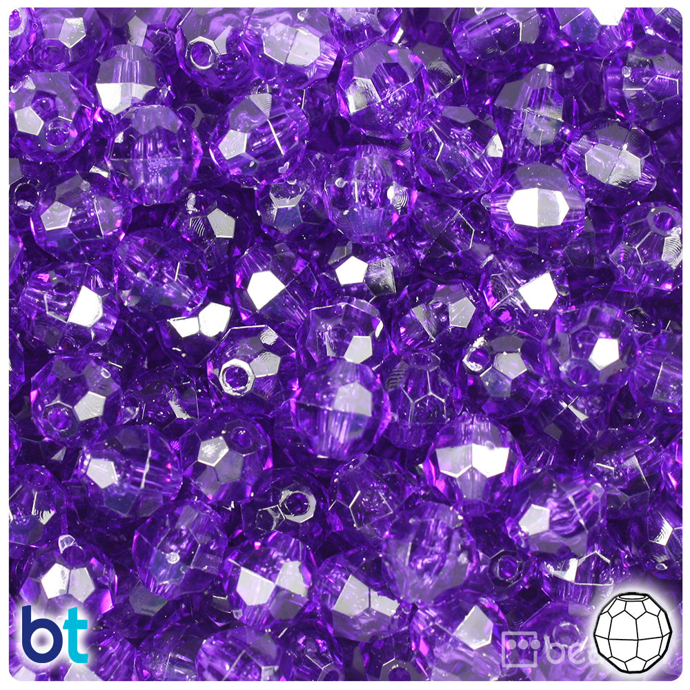 Amethyst Transparent 10mm Faceted Round Plastic Beads (225pcs)