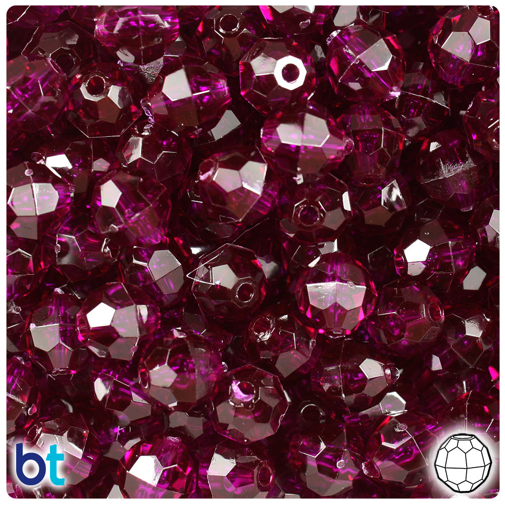 Dark Amethyst Transparent 10mm Faceted Round Plastic Beads (225pcs)