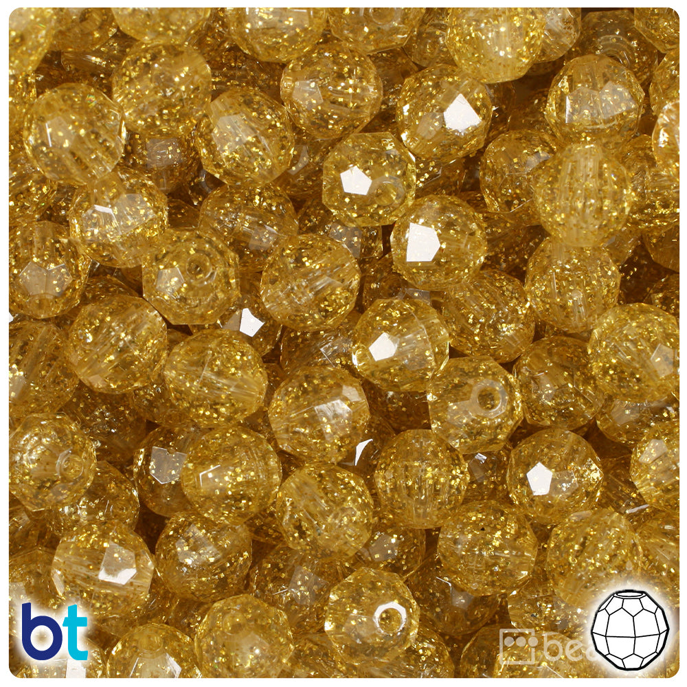Gold Sparkle 10mm Faceted Round Plastic Beads (225pcs)