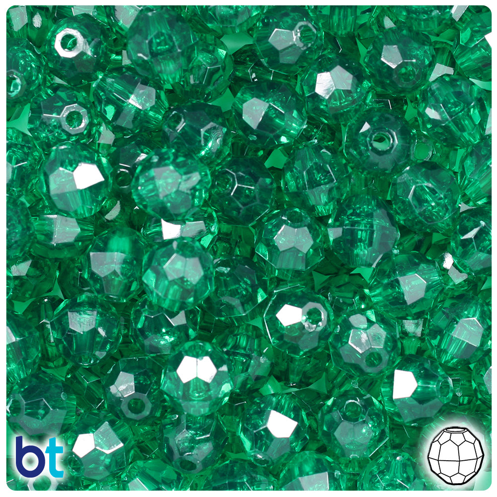 Emerald Transparent 10mm Faceted Round Plastic Beads (225pcs)