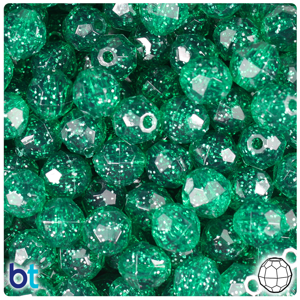 Emerald Sparkle 10mm Faceted Round Plastic Beads (225pcs)