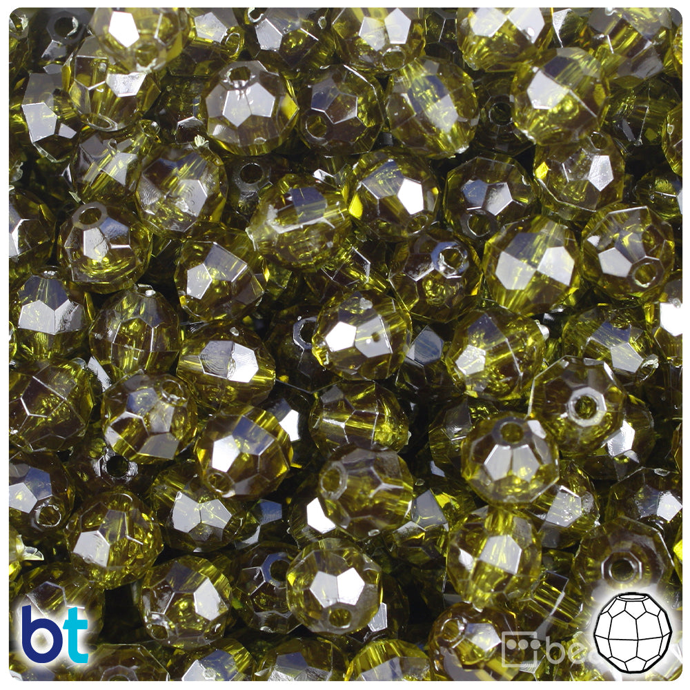 Avocado Transparent 10mm Faceted Round Plastic Beads (225pcs)
