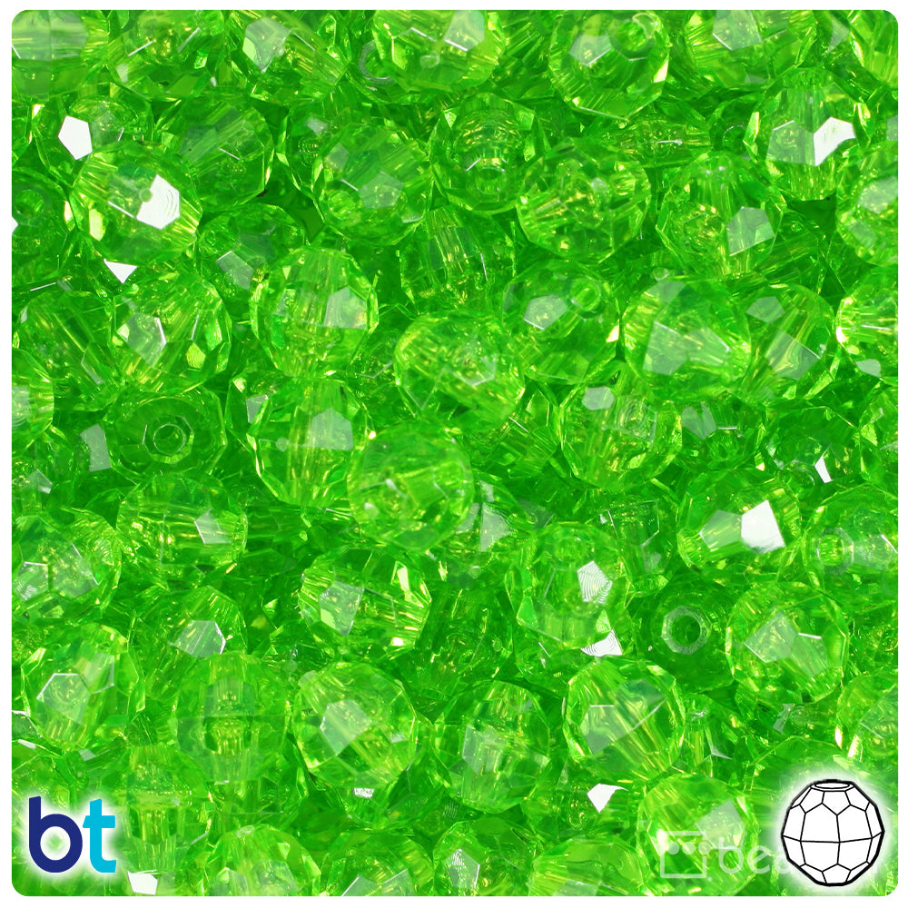 Lime Transparent 10mm Faceted Round Plastic Beads (225pcs)