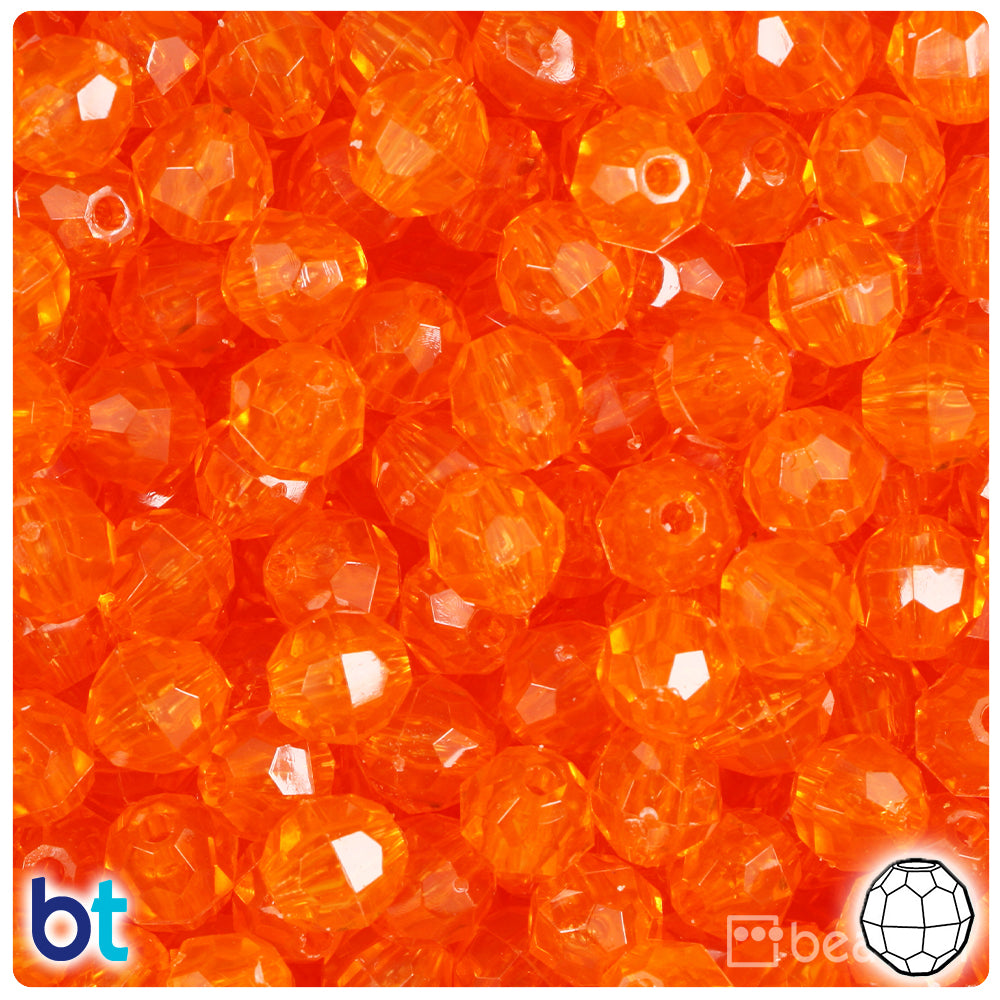 Orange Transparent 10mm Faceted Round Plastic Beads (225pcs)
