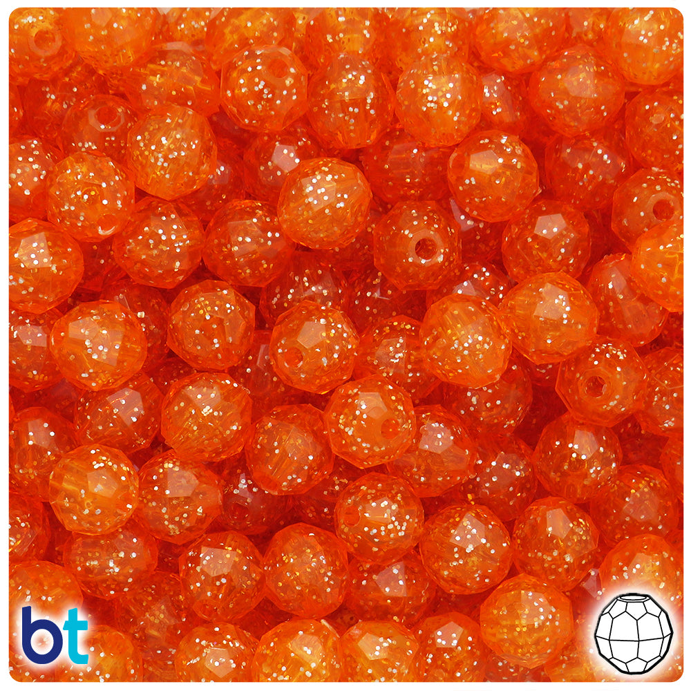 Orange Sparkle 10mm Faceted Round Plastic Beads (225pcs)