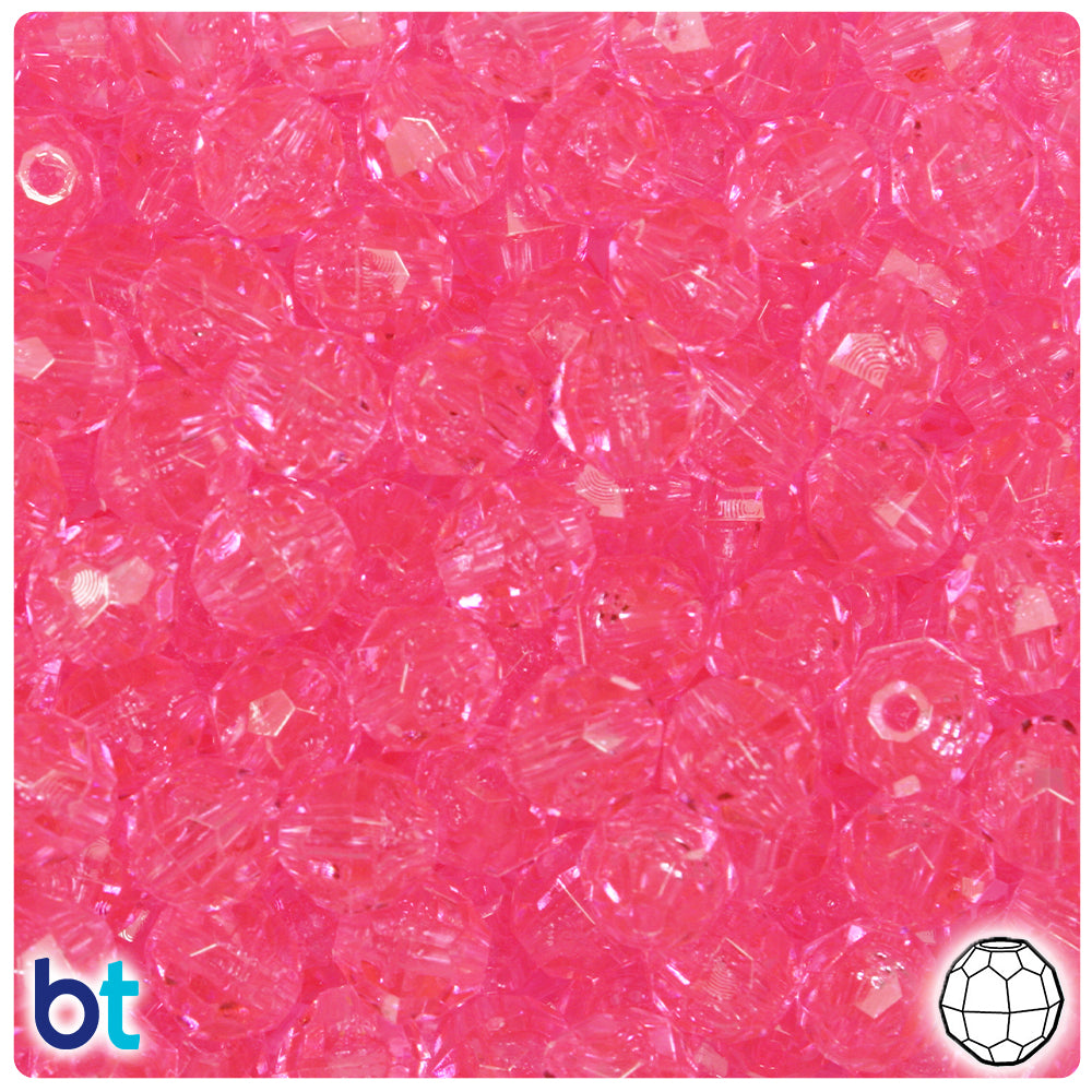 Pink Transparent 10mm Faceted Round Plastic Beads (225pcs)