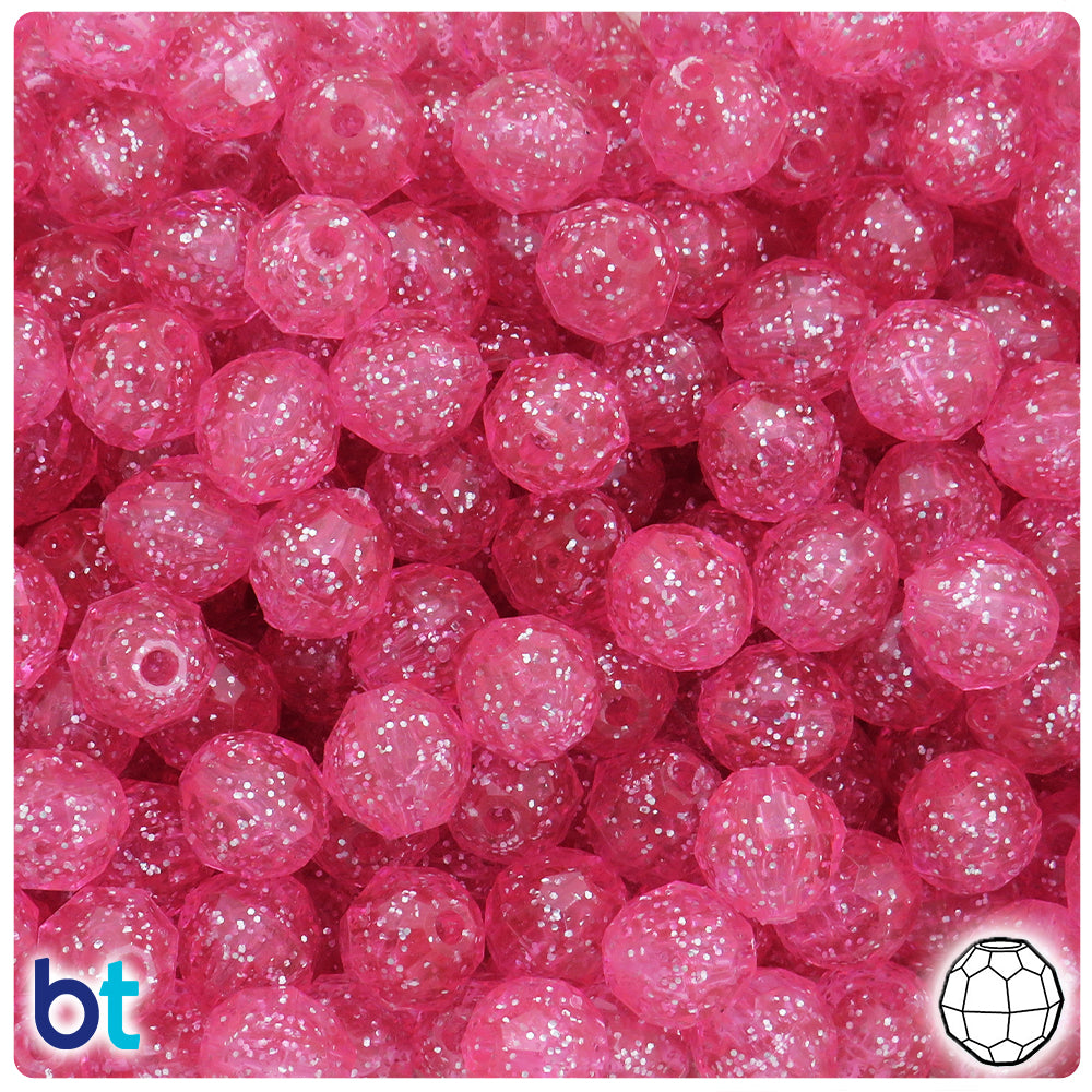 Pink Sparkle 10mm Faceted Round Plastic Beads (225pcs)
