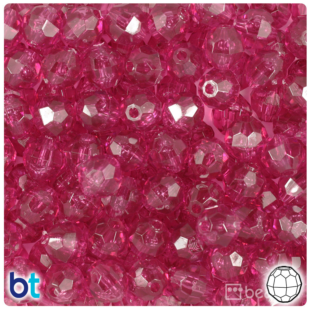 Fuchsia Transparent 10mm Faceted Round Plastic Beads (225pcs)