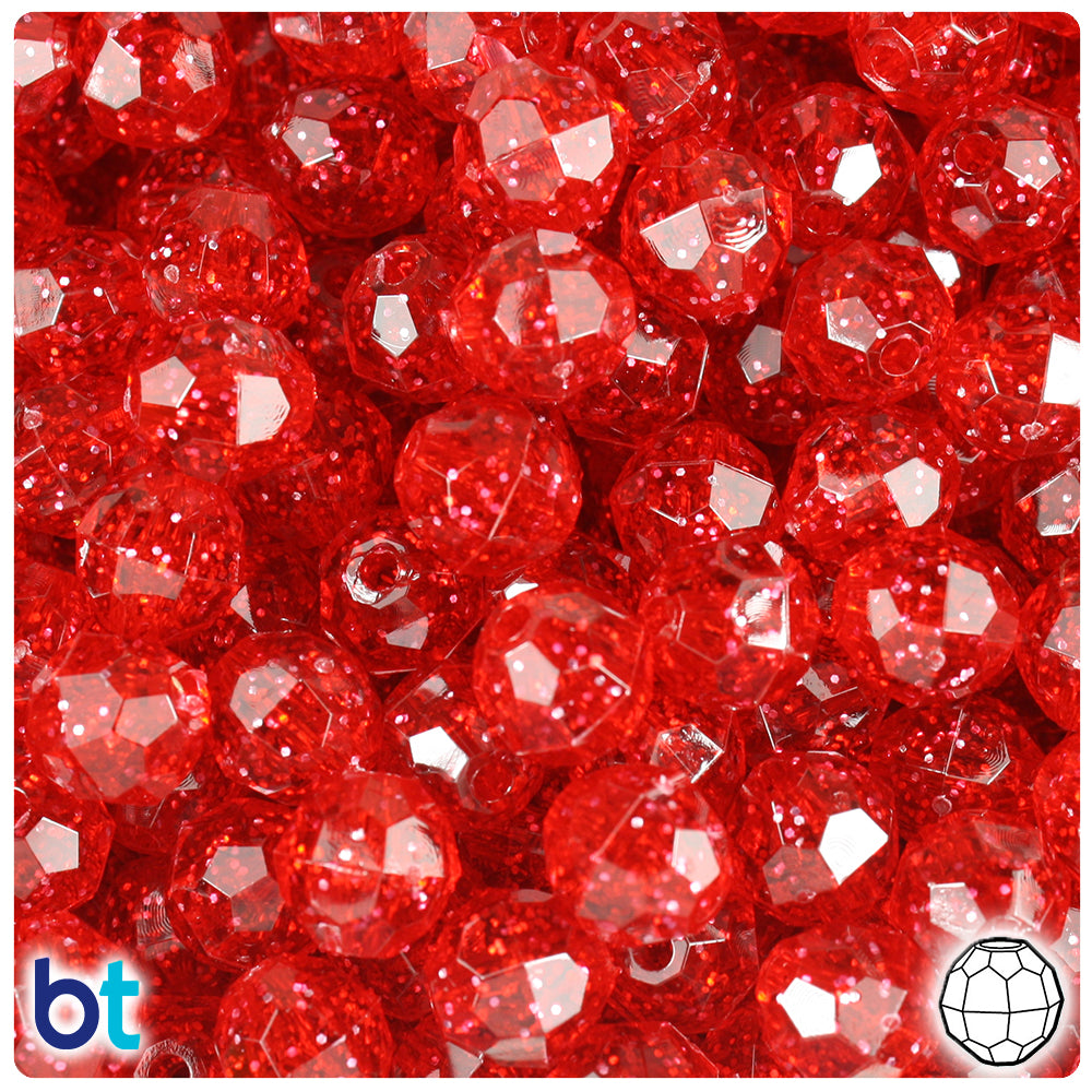 Ruby Sparkle 10mm Faceted Round Plastic Beads (225pcs)