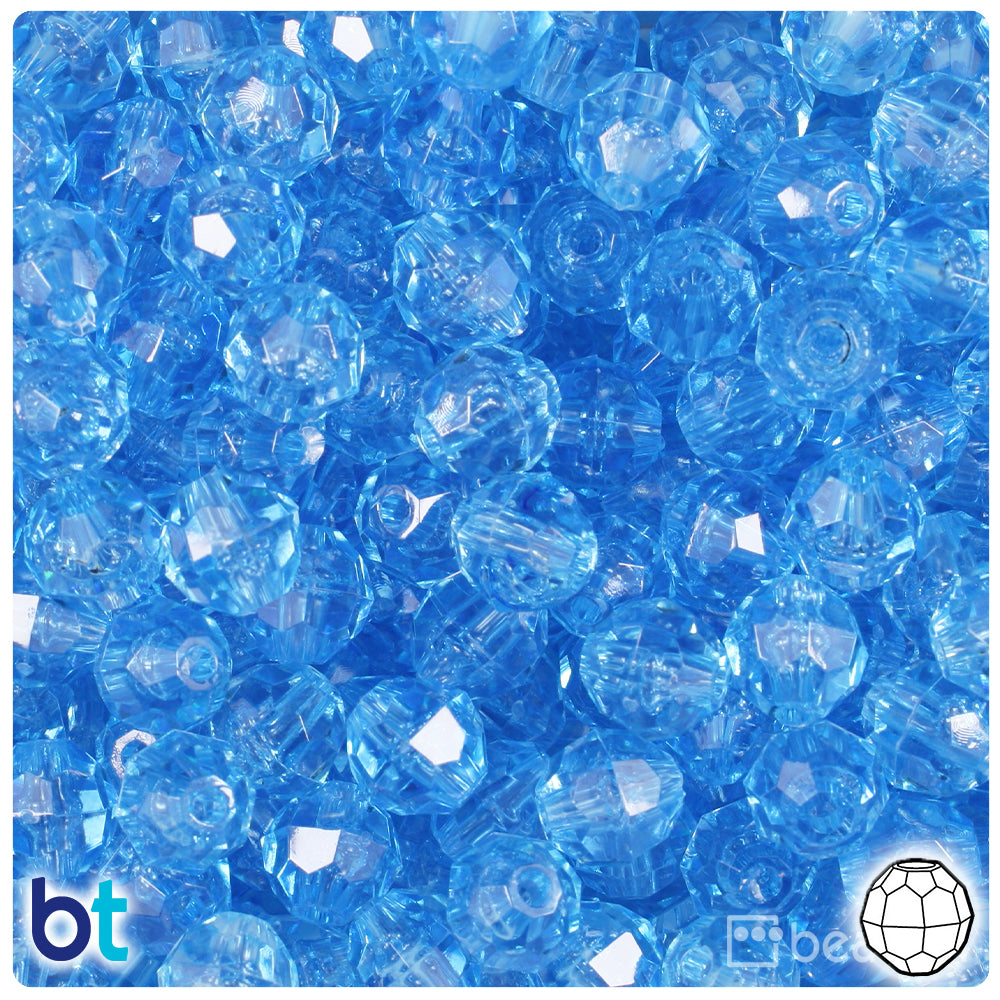 Light Sapphire Transparent 10mm Faceted Round Plastic Beads (225pcs)