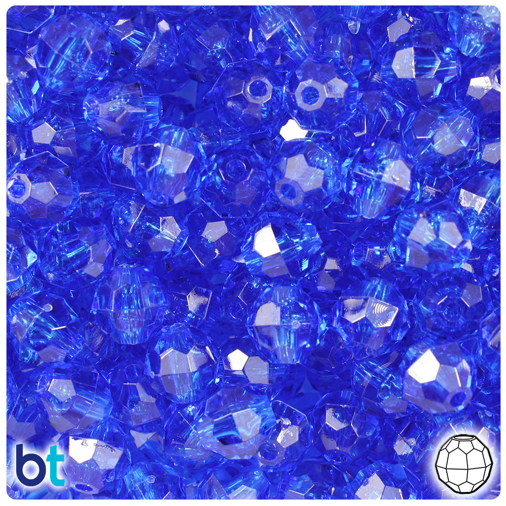 Dark Sapphire Transparent 10mm Faceted Round Plastic Beads (225pcs)