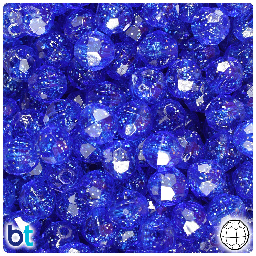 Dark Sapphire Sparkle 10mm Faceted Round Plastic Beads (225pcs)