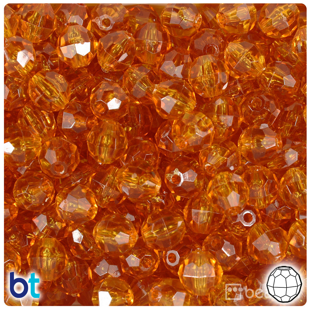Topaz Transparent 10mm Faceted Round Plastic Beads (225pcs)
