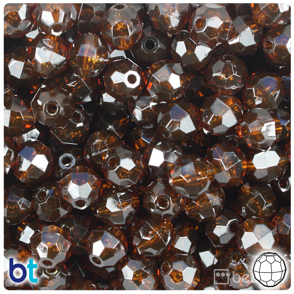 Root Beer Transparent 10mm Faceted Round Plastic Beads (225pcs)