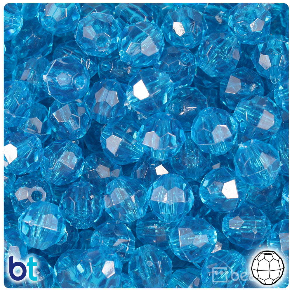 Turquoise Transparent 10mm Faceted Round Plastic Beads (225pcs)