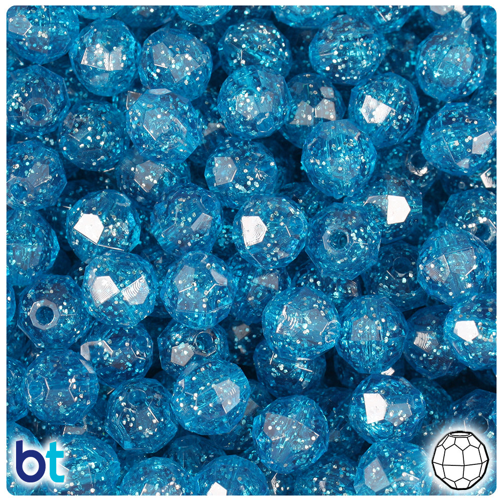 Turquoise Sparkle 10mm Faceted Round Plastic Beads (225pcs)
