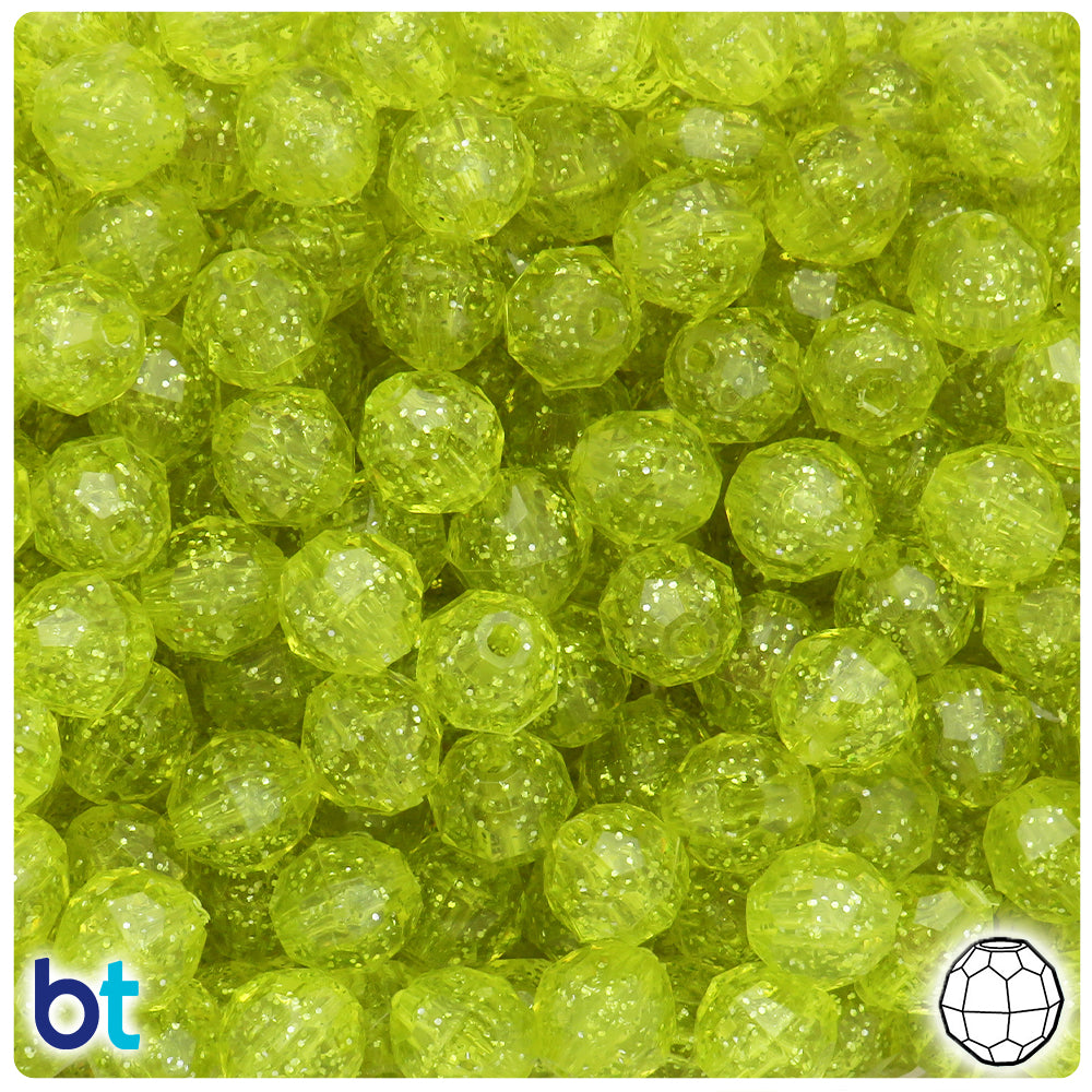 Yellow Sparkle 10mm Faceted Round Plastic Beads (225pcs)