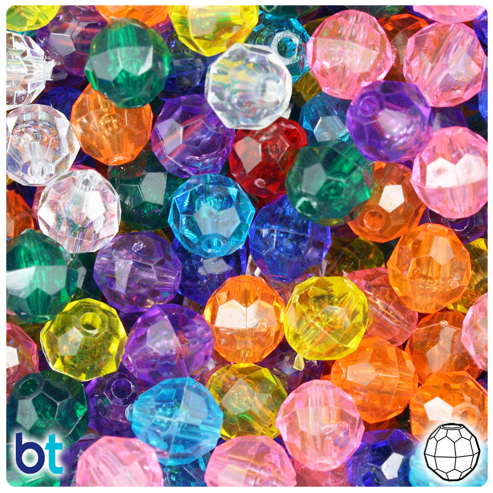 Transparent Mix 10mm Faceted Round Plastic Beads (225pcs)