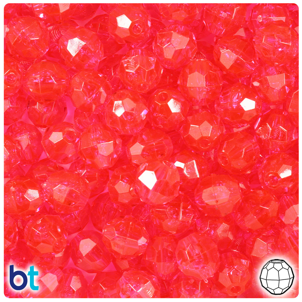 Hot Pink Transparent 10mm Faceted Round Plastic Beads (225pcs)