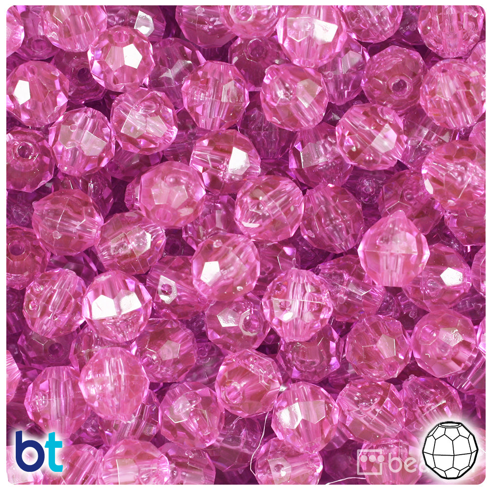 Light Fuchsia Transparent 10mm Faceted Round Plastic Beads (225pcs)