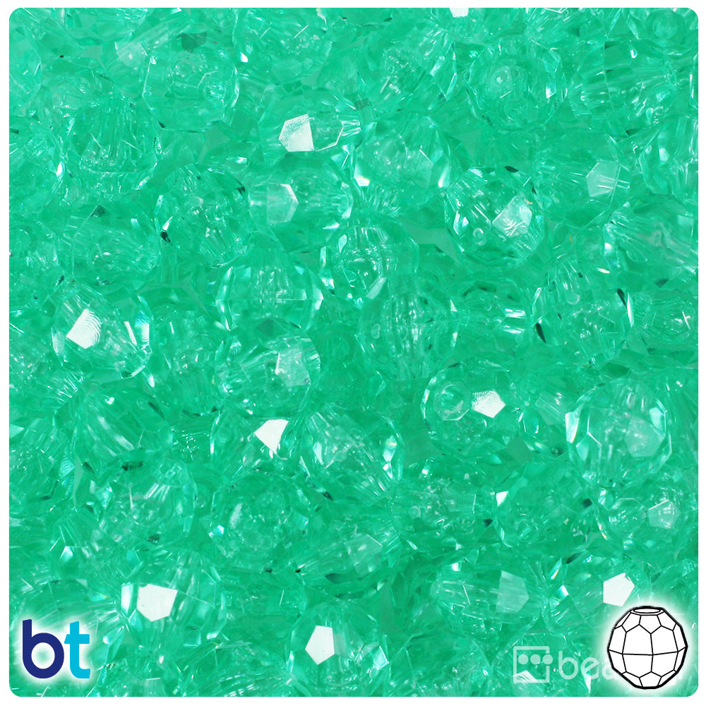 Green Aqua Transparent 10mm Faceted Round Plastic Beads (225pcs)