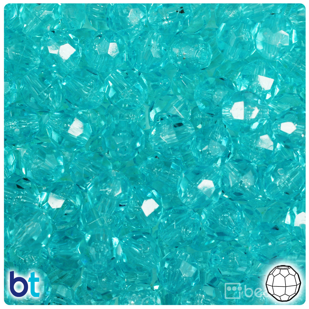 Light Turquoise Transparent 10mm Faceted Round Plastic Beads (225pcs)