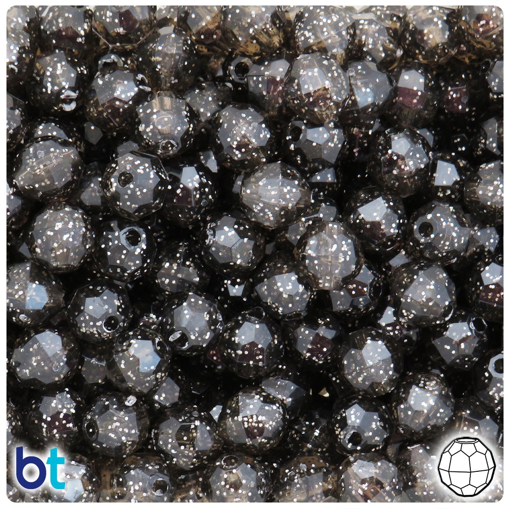 Jet Sparkle 10mm Faceted Round Plastic Beads (225pcs)