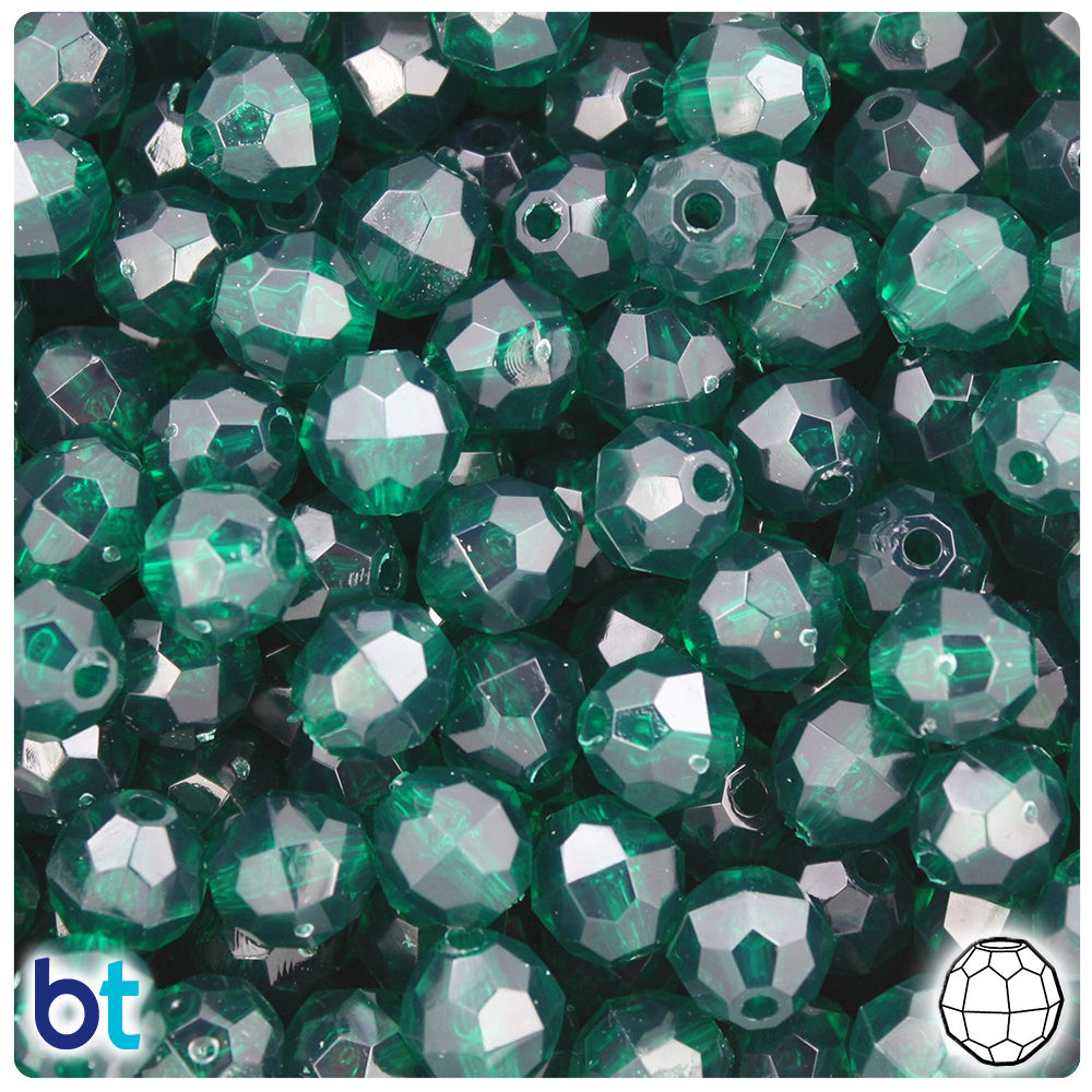 Forest Green Transparent 10mm Faceted Round Plastic Beads (225pcs)