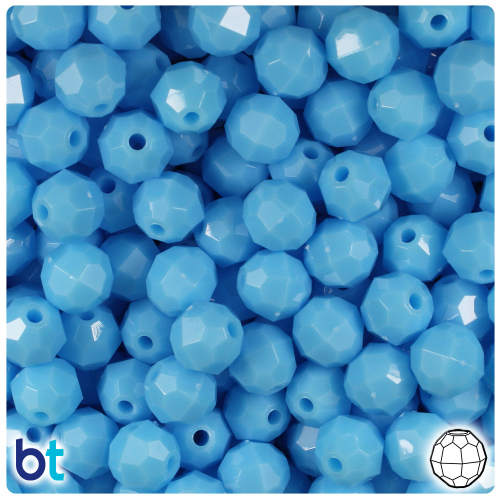 Baby Blue Opaque 10mm Faceted Round Plastic Beads (225pcs)