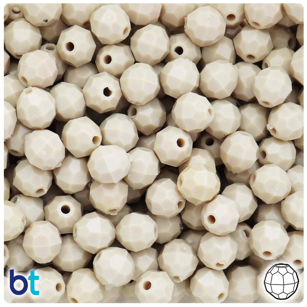 Dark Ivory Opaque 10mm Faceted Round Plastic Beads (225pcs)