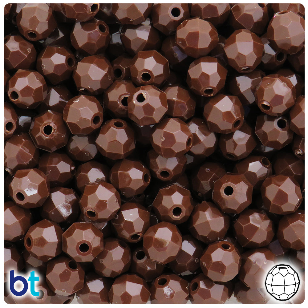 Chocolate Opaque 10mm Faceted Round Plastic Beads (225pcs)