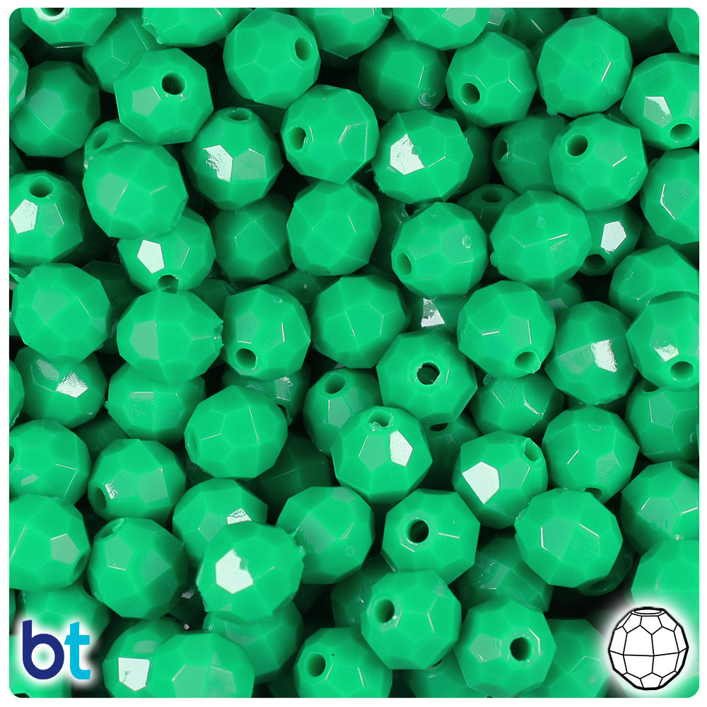 Green Opaque 10mm Faceted Round Plastic Beads (225pcs)