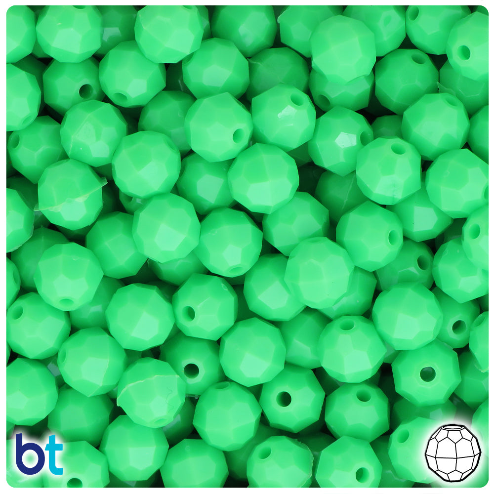 Lime Opaque 10mm Faceted Round Plastic Beads (225pcs)