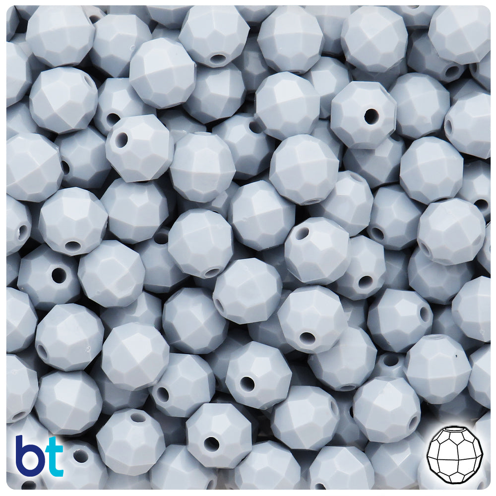 Grey Opaque 10mm Faceted Round Plastic Beads (225pcs)