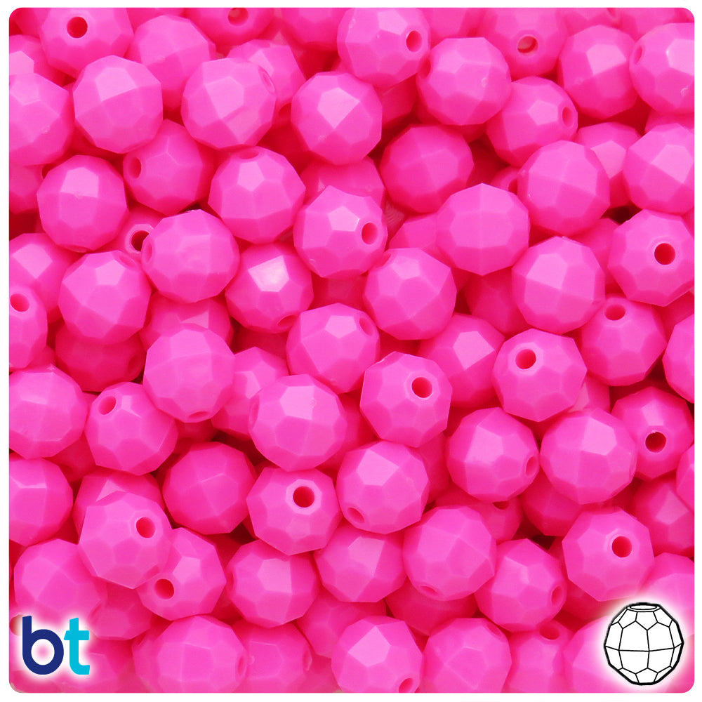 Dark Pink Opaque 10mm Faceted Round Plastic Beads (225pcs)