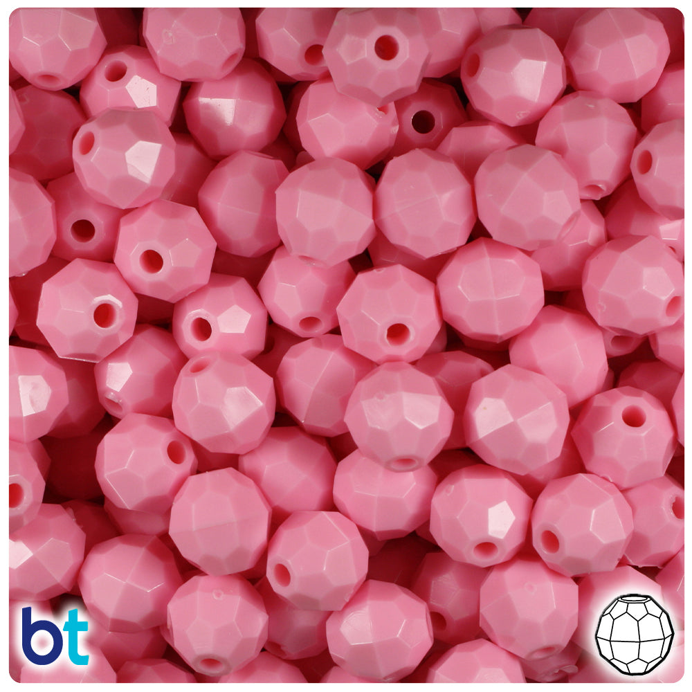 Baby Pink Opaque 10mm Faceted Round Plastic Beads (225pcs)