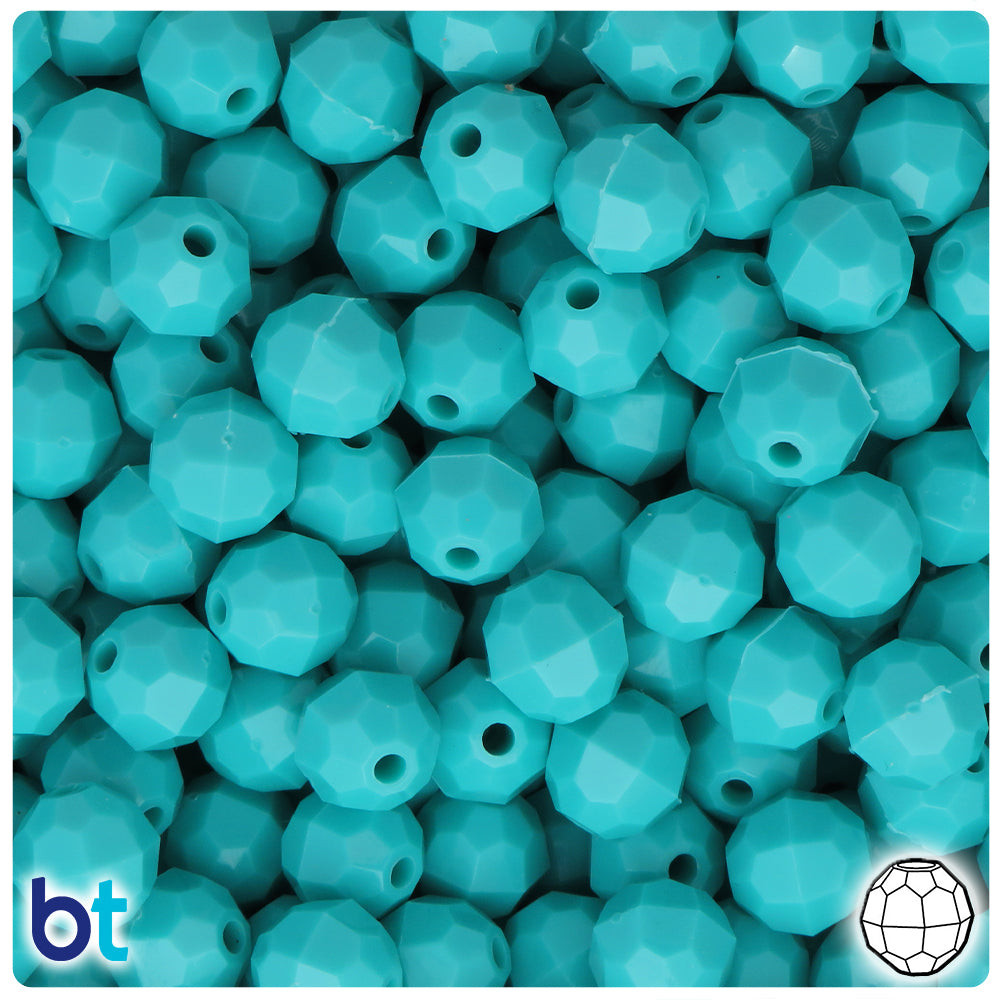 Light Turquoise Opaque 10mm Faceted Round Plastic Beads (225pcs)