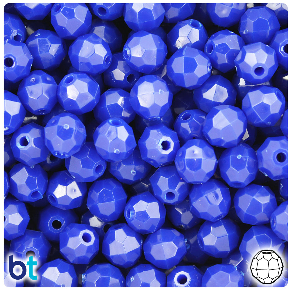 Royal Blue Opaque 10mm Faceted Round Plastic Beads (225pcs)