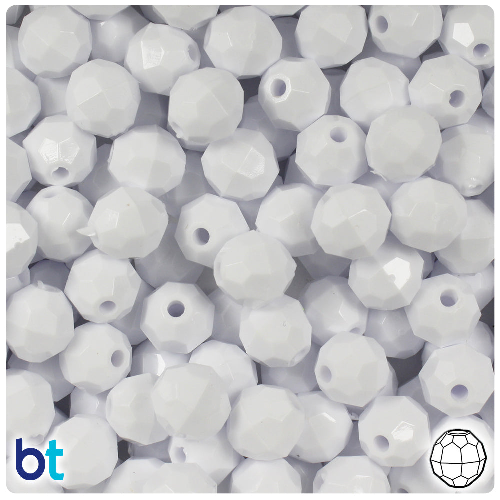 White Opaque 10mm Faceted Round Plastic Beads (225pcs)