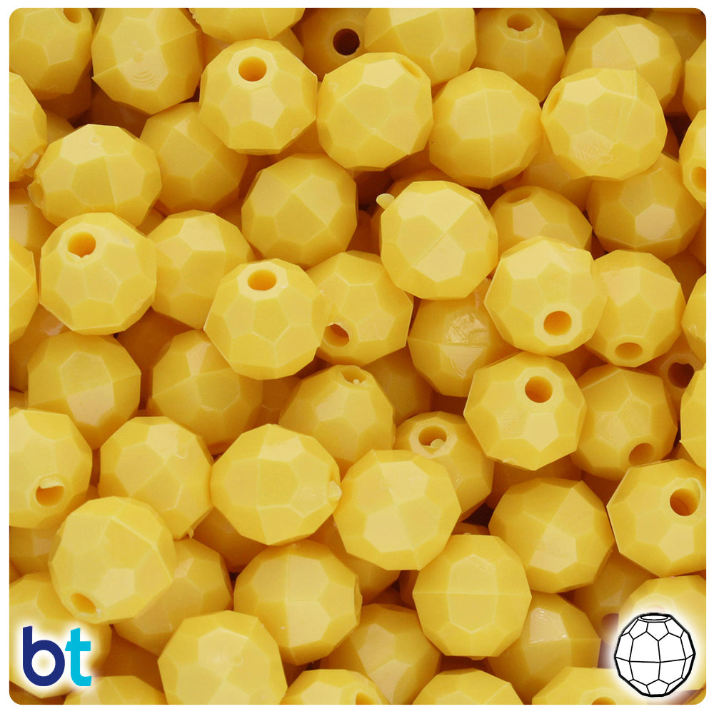 Yellow Opaque 10mm Faceted Round Plastic Beads (225pcs)