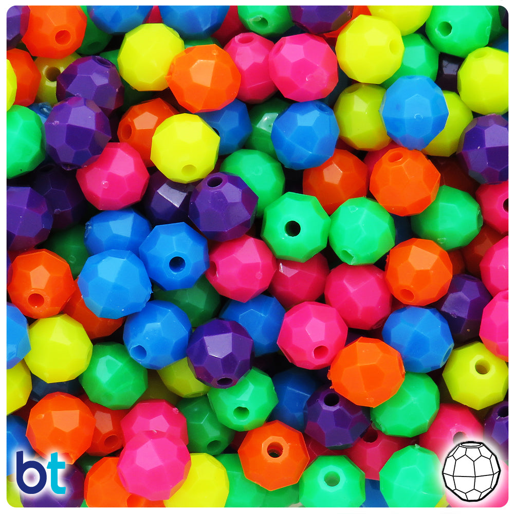 Neon Bright Mix 10mm Faceted Round Plastic Beads (225pcs)