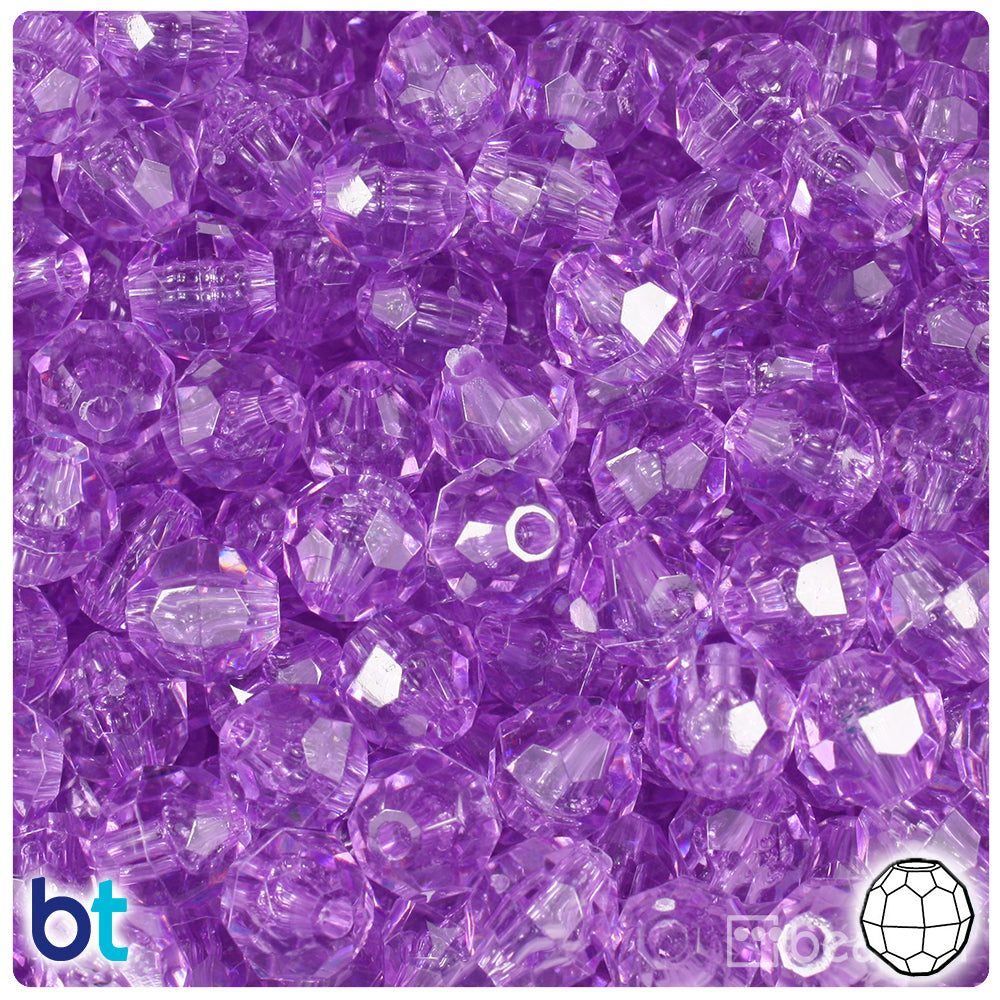 Light Amethyst Transparent 10mm Faceted Round Plastic Beads (225pcs)