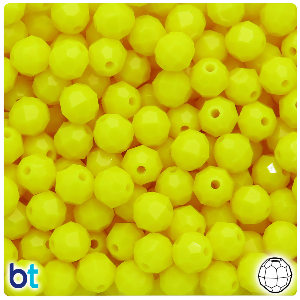 Lemon Neon Bright 10mm Faceted Round Plastic Beads (225pcs)