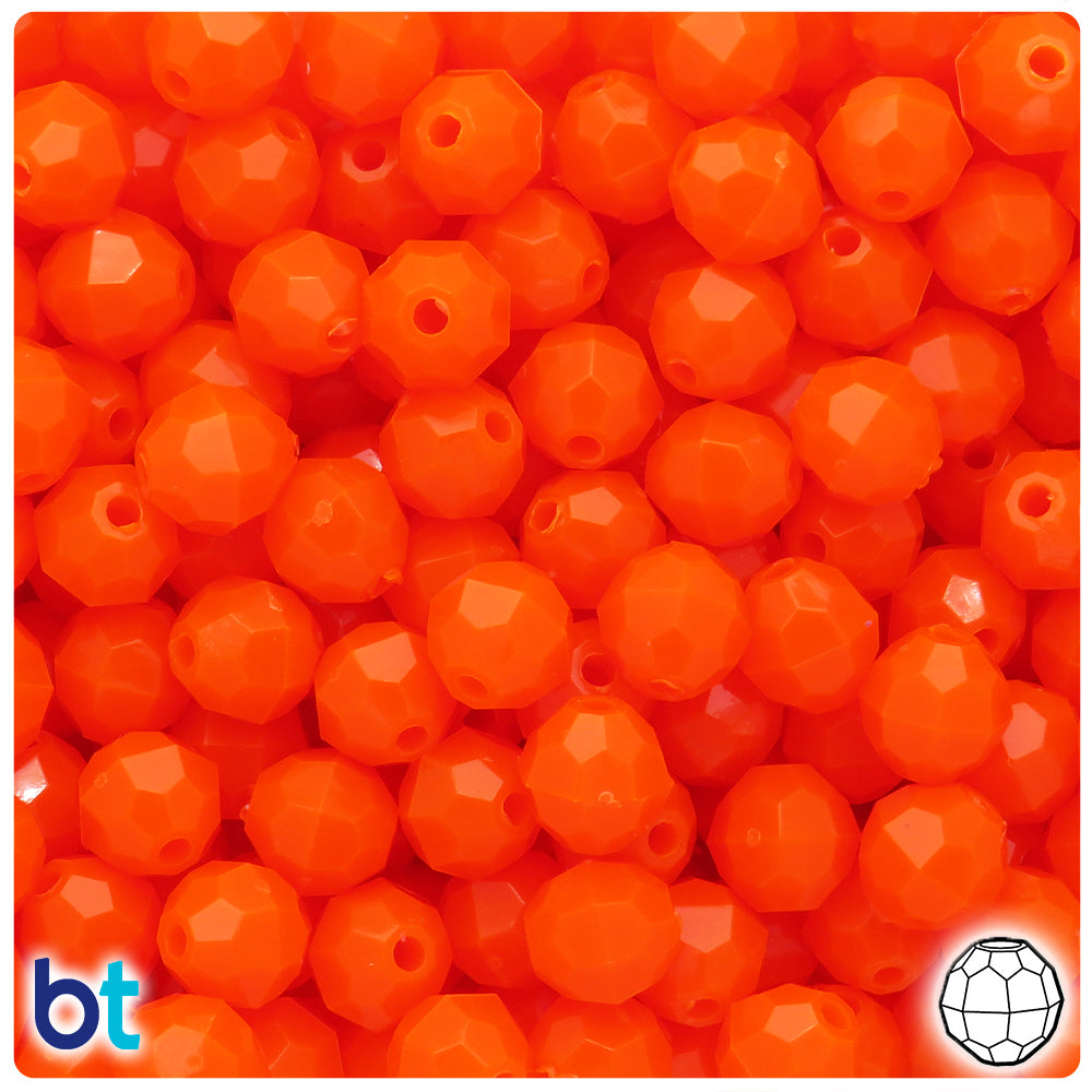 Tangelo Neon Bright 10mm Faceted Round Plastic Beads (225pcs)